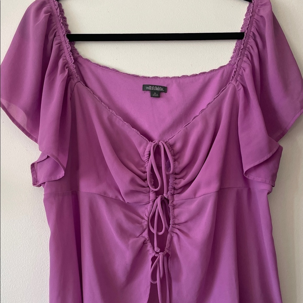 Wild Fable|Lavender Pink Blouse with Ruched Tie Up Open Front|XL|GUC - Picture 2 of 7